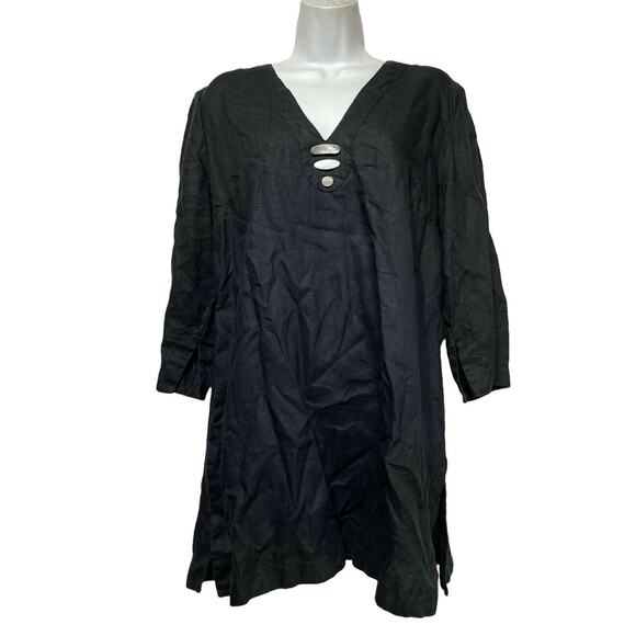 grace elements black linen beaded long sleeve tunic Top Size 14 - Picture 1 of 4